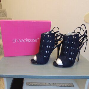 Shoedazzle Rachel Navy Cutout Lace-Up Stiletto Heels Size 8